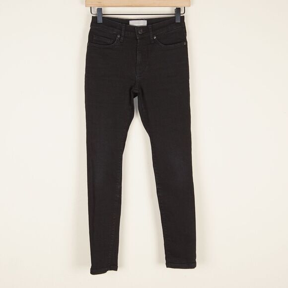 Everlane Authentic Stretch Black Mid Rise Skinny Black Jeans Womens Sz 25 Ankle - Picture 1 of 8
